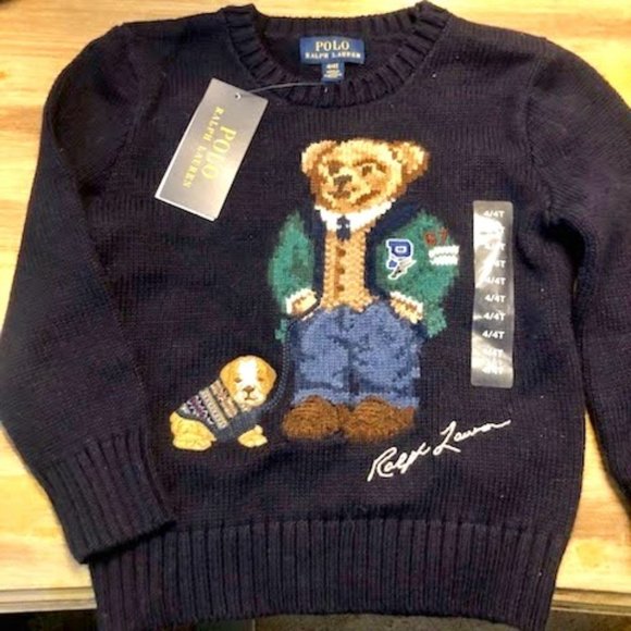 Polo Ralph Lauren Other - NWT RALPH LAUREN Authentic Signature Polo Bear & Dog Sweater Navy SZ 4T